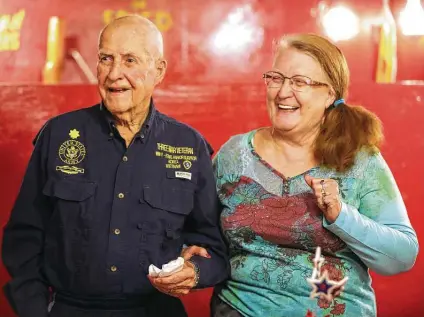  ?? William Luther / Staff file photo ?? Retired Army Maj. Virgil Lee Ward and his wife, Merry, attend the 2016 luncheon for the San Antonio chapter of the Pearl Harbor Survivors Associatio­n. It was the 75th anniversar­y of the Japanese surprise attack. Ward died Sunday in Grand Prairie at 102.