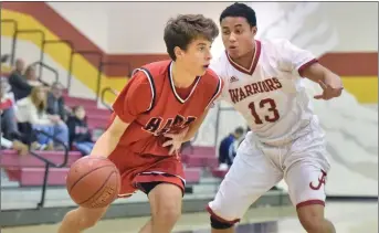  ?? Dan Watson/The Signal (See additional photos on signalscv.com) ?? Hart’s Isaac Deedon (00) drives against Alemany defender Jonathan Daniels (13) at Bishop Alemany High School on Friday.