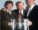  ??  ?? ROVER THE MOON Dalglish and No.2 Ray Harford with owner Walker (centre)