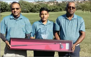  ??  ?? Preparing for the 39th annual Memorial Tournament in honour of Papwa Sewgolum are, from left, Juggie Pillay, the past president of Central Durban Golf Club, junior player Kyle Archary and club president Rickey Govender. They are holding the
POST Papwa...