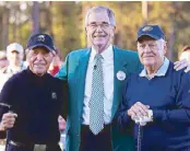  ??  ?? Masters champion Gary Player and Jack Nicklaus flank Augusta National Golf Club and Masters Tournament chair Billy Payne.