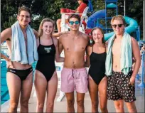  ?? JAMES BEAVER/FOR MEDIANEWS GROUP ?? Pennridge seniors Joseph Ereifej, Maggie Sullivan, Ethan Lionetti, Grace Worthingto­n and Ian Livengood competed in the Bux-Mont Swim League meet between Pennridge and Nor-Gwyn at the Nor-Gwyn Pool Tuesday.