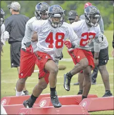  ?? HYOSUB SHIN / HSHIN@AJC.COM ?? The Falcons think linebacker Ivan McLennan may have pass-rush skills, but if the roster is too crowded, he could end up on the practice squad.