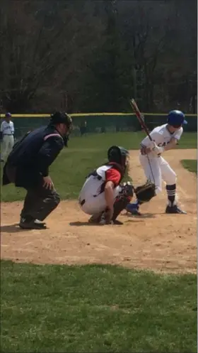  ?? BY SAM BLUM ?? Noah Grandiean lines a single to third base in the seventh inning of La Salle’s 9-2win over Schenectad­y on April 15.