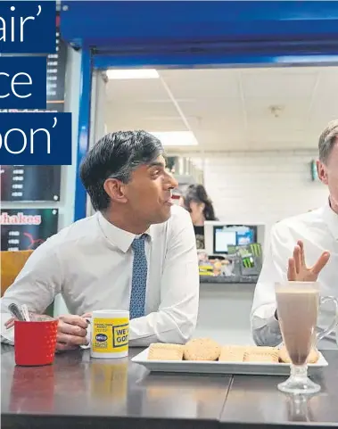  ?? ?? Prime Minister Rishi Sunak, left, and Chancellor Jeremy Hunt, centre, say their long-term aim is to eliminate what they call a ‘double tax on work’ in the form of national insurance and income tax