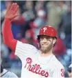  ?? BILL STREICHER/USA TODAY SPORTS ?? Phillies right fielder Bryce Harper played seven seasons with the rival Nationals.