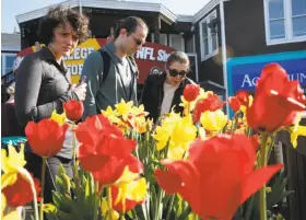  ?? Paul Chinn / The Chronicle ?? Visitors to Tulipmania along Pier 39 enjoy a guided tour of the displays with more than 39,000 blossoms. The event continues through next Sunday.