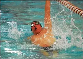  ?? AUSTIN HERTZOG - DIGITAL FIRST MEDIA ?? Boyertown’s Ivan Escott swims the 100 backstroke against Owen J. Roberts.