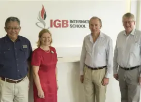  ??  ?? From left: Mohamed Tawfik Ismail, a member of the IGBIS’ board of directors; Anne Fowles, IGBIS’ head of school; Stephen Meek, principal of Geelong Grammar School (GGS); and Anthony Bretherton, director of community relations of GGS.