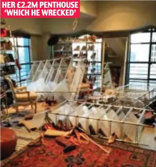 ??  ?? HER £2.2M PENTHOUSE ‘WHICH HE WRECKED’
Trashed: Shelving is flung to floor in bust-up between Johnny Depp and Amber Heard, right