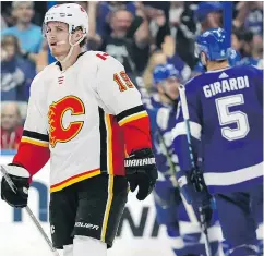  ?? — THE ASSOCIATED PRESS ?? Flames winger Matthew Tkachuk was on the ice for two Lightning goals Tuesday.