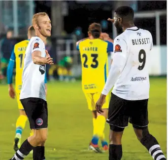  ??  ?? Sam Barratt and Nathan Blissett have been causing problems for opposition defences this season and assistant manager Ryan Peters is keen for that to continue.