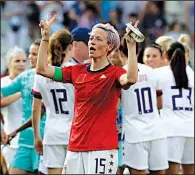  ?? AP/ALESSANDRA TARANTINO ?? Megan Rapinoe of the United States said she’s hoping for a “huge and crazy” atmosphere for the Americans’ Women’s World Cup quarterfin­al match against France on Friday. “It’s going to be totally awesome. This is what everybody wants. And these are the biggest games that you kind of dream about as a kid,” Rapinoe said.