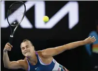  ?? ASANKA BRENDON RATNAYAKE — THE ASSOCIATED PRESS ?? Aryna Sabalenka of Belarus plays a forehand to Elena Rybakina of Kazakhstan in the women's singles final at the Australian Open in Melbourne, Australia, on Saturday.