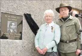  ??  ?? Monica McDonough unveiled a plaque to mark Padraig Pearse’s visit to Carriganim­a. Included is Padraig Pearse played by Declan Sheehan.