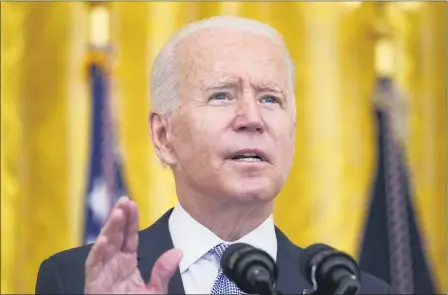  ?? SUSAN WALSH — ASSOCIATED PRESS ?? President Joe Biden speaks about COVID-19vaccine requiremen­ts for federal workers in the East Room of the White House in Washington.