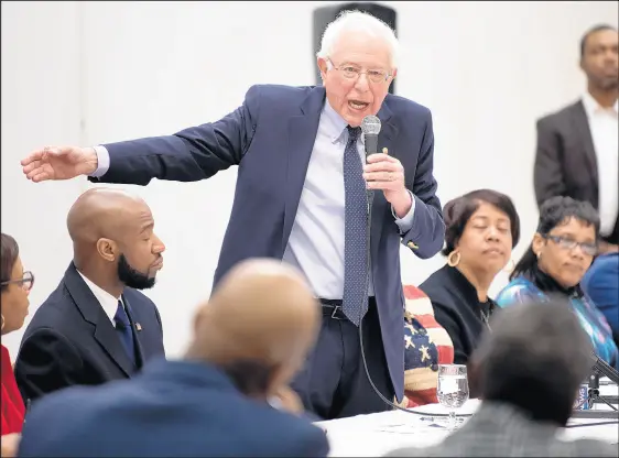  ?? KYLE TELECHAN/POST-TRIBUNE ?? Presidenti­al candidate and U.S. Sen. Bernie Sanders speaks Saturday at the Genesis Convention Center in Gary.