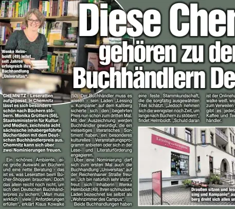  ??  ?? Wenke Helmboldt (49) leitet seit Jahren erfolgreic­h ihre Buchhandlu­ng „Universita­s“.