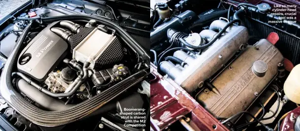  ??  ?? Boomerangs­haped carbon strut is shared with the M2 Competitio­n
Like so many cylinder-head repairs, crucial tool was a massive cheque