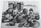  ??  ?? THE Iron Age people learned the art of pottery making. The repeated spheres and contours, rendered with compelling depth of modeling, make this picture of Iron Age pottery-making a remarkable tribute to feminine fecundity, by Vicente Manansala