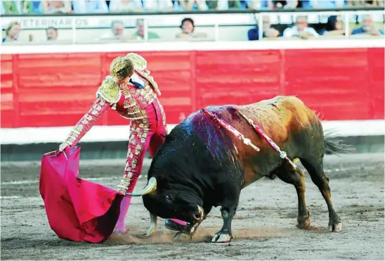  ?? EFE ?? Ginés Marín, en un buen derechazo al quinto toro de la tarde, ayer en Bilbao