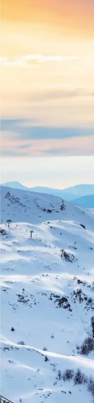  ??  ?? Il carattere alpino dei larghi declivi della Val di Luce regala agli sciatori lunghe discese. In alto, la piramide di vetro che copre la piscina del Val di Luce Spa Resort.