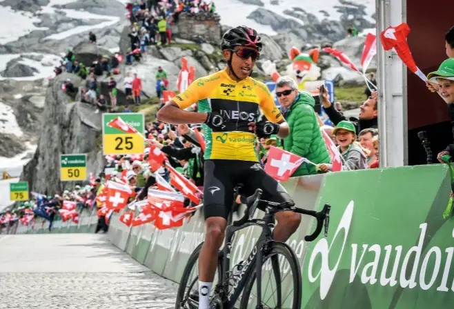  ??  ?? Bernal’s stage win at San Gottardo was crucial for his overall victory in the Tour de Suisse this year