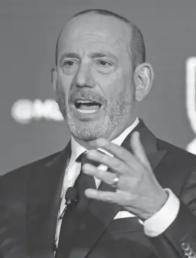  ?? NOAH K. MURRAY/USA TODAY SPORTS ?? MLS Commission­er Don Garber speaks during the MLS 25th Season Kickoff Feb. 26 at the Mandarin Oriental Hotel in New York.