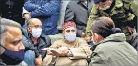  ?? ANI ?? NC vice president Omar Abdullah with other senior party leaders during a sit-in protest over alleged killing of civilians in Hyderpora encounter in Srinagar on Thursday.