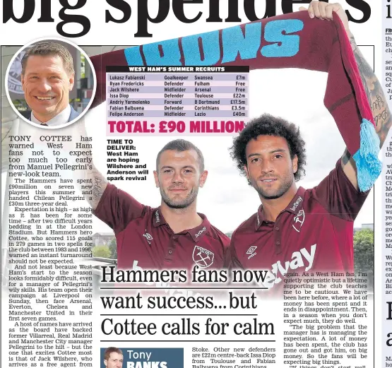  ??  ?? TIME TO DELIVER: West Ham are hoping Wilshere and Anderson will spark revival