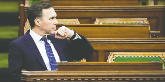  ?? BLAIR GABLE/REUTERS ?? Finance Minister Bill Morneau announced the new loan program LEEFF Monday for large companies. The feds want the option to take shares in participat­ing firms.