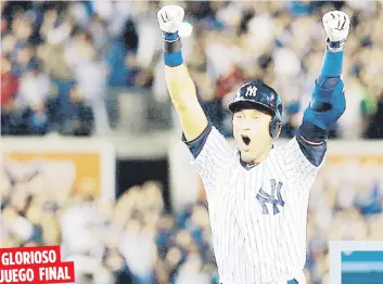  ?? Archivo ?? GLORIOSO
JUEGO FINAL
Derek Jeter cerró su carrera el 25 de septiembre del 2014 conectando un hit en la novena entrada que remolcó una carrera para dejar sobre el terreno a los Orioles de Baltimore.