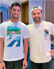  ?? ?? (L) Sachin Tendulkar having a word with Tilak Varma during the Mumbai Indians training session. (R) Poses with captain Rohit Sharma in the dressing room