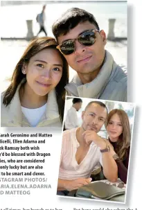  ?? INSTAGRAM PHOTOS/ MARIA.ELENA.ADARNA AND MATTEOG ?? Sarah Geronimo and Matteo Guidicelli, Ellen Adarna and Derek Ramsay both wish they’d be blessed with Dragon babies, who are considered not only lucky but are also said to be smart and clever.