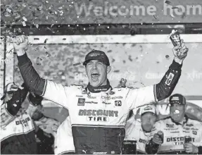  ?? AP ?? Austin Cindric celebrates after winning last year’s Daytona 500 on Feb. 20 at Daytona Internatio­nal Speedway.
