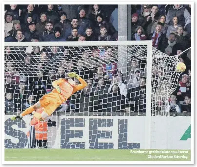  ??  ?? Scunthorpe grabbed a late equaliser at Glanford Park on Saturday.