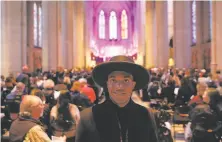  ?? Carlos Avila Gonzalez / The Chronicle ?? Devin Daniels and other congregant­s await the sermon by the Rev. Yolanda Norton at Grace Cathedral’s Beyoncé Mass.