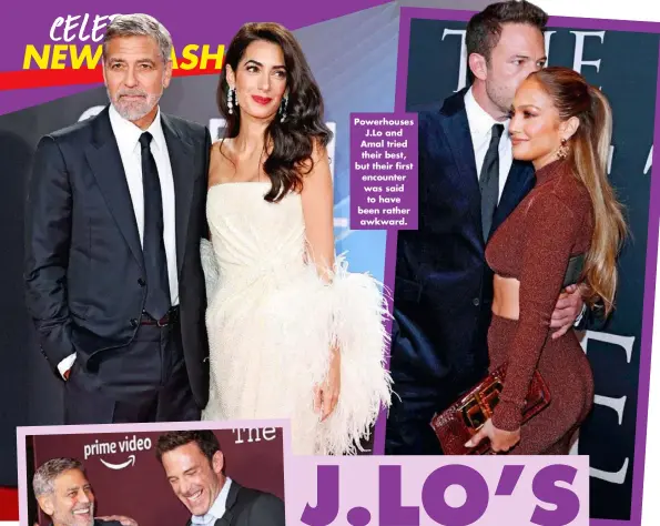  ?? ?? Powerhouse­s J.LO and Amal tried their best, but their first encounter was said to have been rather awkward.