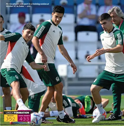  ?? ?? Mexico players take part in a training session at Al Khor SC in Doha. — afp