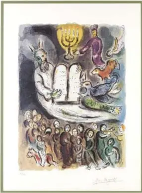  ?? FOTO'S COLLECTIE ANTWERPEN, MAS ?? Mozes toont de tien geboden uit de Exoduscycl­us, een werk van Marc Chagall uit 1966.