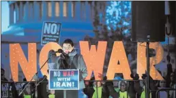  ?? ZACH D ROBERTS/NURPHOTO VIA GETTY IMAGES FILE PHOTOGRAPH ?? Congresswo­man Pramila Jayapal speaks in Washington D.C. on Jan. 9 at a rally against a potential war with Iran.