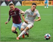  ?? HYOSUB SHIN / HSHIN@AJC.COM ?? Midfielder Ezequiel Barco (8) hasn’t played in a league game for Atlanta United since scoring a goal and adding an assist in a 3-0 win May 5 at Sporting KC.