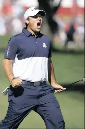  ?? Picture: EPA ?? EMOTIVE: USA’s Patrick Reed reacts after sinking a putt during his Ryder Cup singles match against Rory McIlroy at the Hazeltine National Golf Club in Chaska, Minnesota. Reed won the match one up.