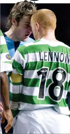  ??  ?? SEEING RED: Stokes (left) first encountere­d Lennon when Falkirk played Celtic in 2006 and the Parkhead skipper was ordered off