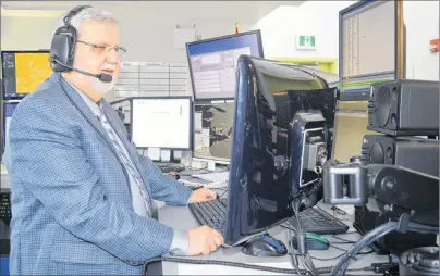  ?? ELIZABETH PATTERSON/CAPE BRETON POST ?? Blair Duhamel signs off for the final time as the senior voice of Sydney Coast Guard Radio.