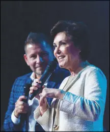  ?? MIRANDA ALAM / SPECIAL TO THE SUN ?? U.S. Rep. Jacky Rosen, D-Nev., candidate for U.S. Senate, speaks alongside Pastor Mario Rodriguez at C3 Church in Las Vegas on a Sunday this summer. The congresswo­man is juggling her House duties with campaignin­g for the seat now held by incumbent Republican Dean Heller.