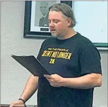  ?? Mary Catherine O’Bryant ?? Roy Hambrick Jr. speaks at the Feb. 10 LaFayette City Council meeting about Silent No Longer, a group advocating making Walker County a Second Amendment sanctuary.