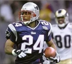  ?? The Associated Press ?? Ty Law returned an intercepti­on for a touchdown in Super Bowl XXXVI. He was voted into the Hall of Fame Saturday.