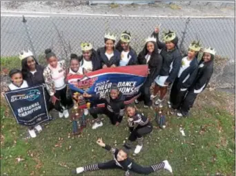  ?? SUBMITTED PHOTO ?? The Chester Township Cougars cheerleadi­ng squads are raising money for a trip to the national championsh­ips. Members of the teams include: front, Jahan Minter; center, Daimya Williams and Zarrihya Stiles; back (from left) Harlem Redd, Naailah Shabazz,...