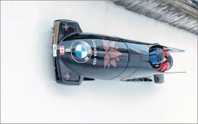  ?? URS FLUEELER/KEYSTONE VIA AP ?? Alysia Rissling and Heather Moyse from Canada compete during the women’s World Cup bobsled event in St. Moritz, Switzerlan­d, on Saturday.
